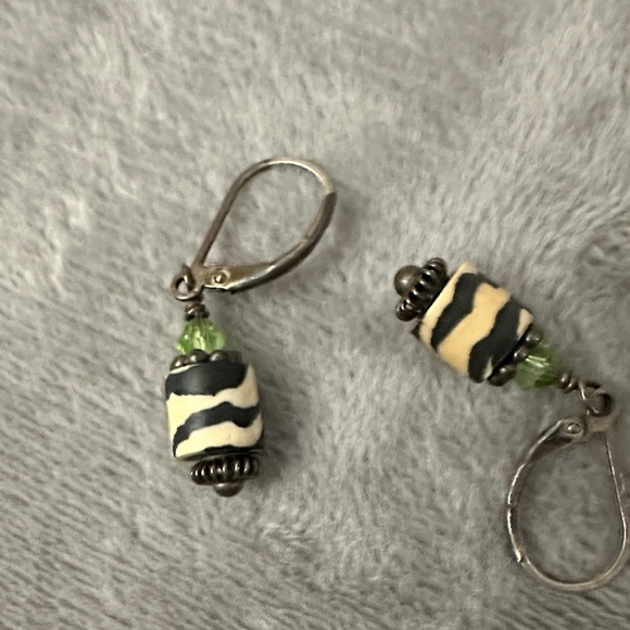 ? Jewelry - Fun Zebra Stripe Earrings with Green Accents